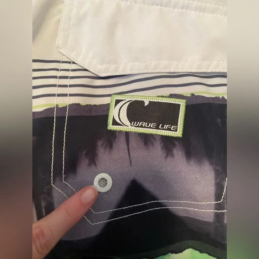 Wave Life Men's XL Swim‎ Board Shorts Green Black Swim Beach Travel Resort NWT